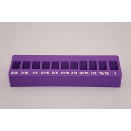 3/8 Inch Drive SAE Crowfoot Wrench Organizer Bin/Rack (Purple w/White Letters)