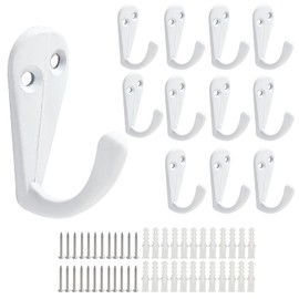 BokWin 12 PCS Coat Hooks Wall Mounted, White Single Prong Robe Hook for Hanging Hats, Towels, Keys, Robes, Bags, Scarves, and Coffee Cups