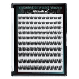 SEEDEW Selbstklebende Wimpern Zuhause, Natürlich 3D Volumen 99 Stück Einzelne Wimpern Extensions, Kein Kleber Erforderlich, Weiche Falsche Wimpernverlängerungen für Partys(Volume-2-C-MIX8-14-Schwarz)