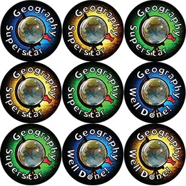 144 Geography Superstar 30 mm Reward Stickers for School Teachers, Parents and Nursery