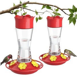 Kingsyard 2-Pack Glass Hummingbird Feeder for Outdoors Hanging, 10 oz Leak-Proof Humming Bird Feeders with Ant Moat & Bee Proof Feeding Ports, Hummingbird Gift for Bird Lovers (Clear)