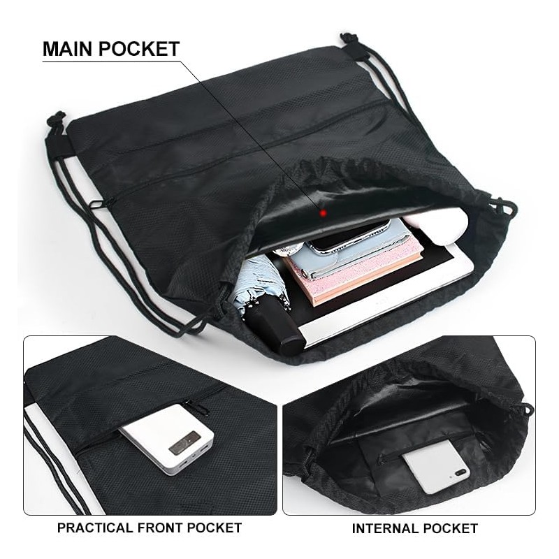 SWKJ Drawstring Bag, Large PE Bag Drawstring Gym Bag with