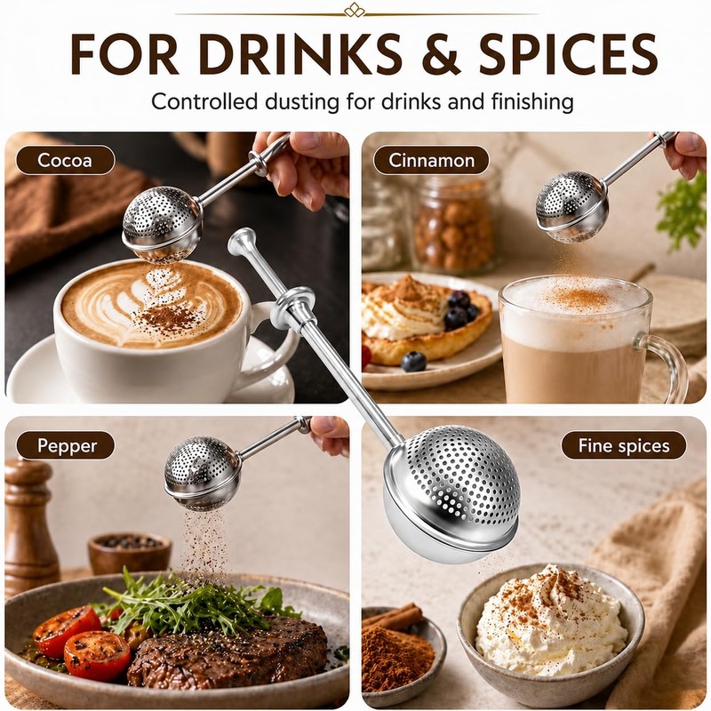 Mnixy Stainless Steel Baking Dusting Wand with Spring Handle