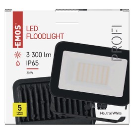 EMOS LED Spotlight Professional 50 W, Waterproof and Shockproof Aluminium Floodlight for Indoor and Outdoor Use, Brightness 5500 lm, Neutral White 4000 K, CRI>80, Lifespan 50000 h, Flicker-Free, Black