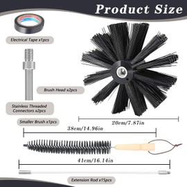 Chimney Sweep Kit Chimney Brush Kit Chimney Cleaning Kit, 20FT Dryer Vent Cleaner Kit Duct Cleaning Tools, Dryer Vent Cleaning Kit Fireplace Chimney Brushes-15pcs Flexible Rods, 2pcs 8in Chimney Brush