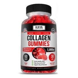 Kaya Naturals Collagen Gummy for Men & Women, 120 Count, 1000mg of Hydrolyzed Collagen, Vitamin C, Selenium & Biotin, Collagen/Strawberry Flavor (120 Gummies)