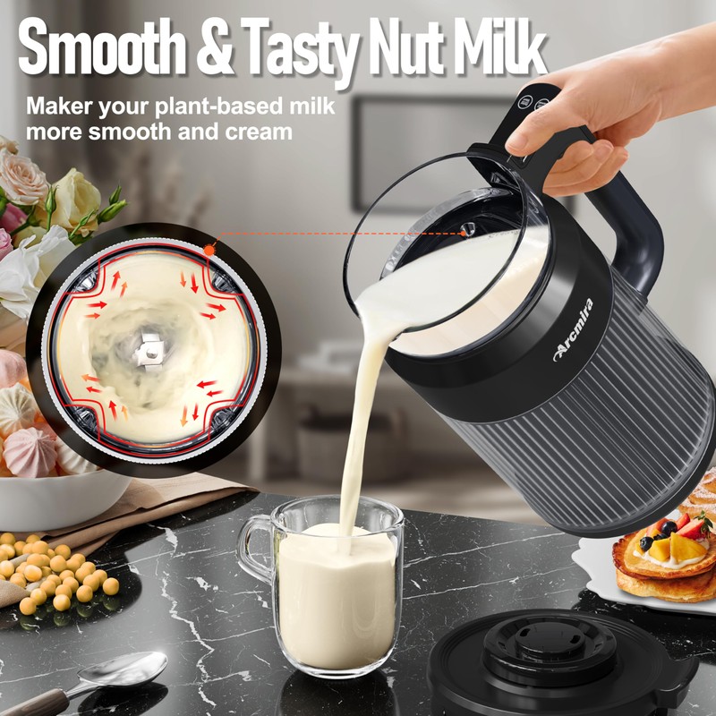 6-in-1 Nut Milk Maker, 8 Blade 27oz Homemade Almond, Soy,