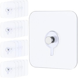 Uniclife 20 Pcs Self Adhesive Picture Hooks 40 lbs Load 2.64” Heavy Duty Picture Hangers Without Nails Adhesive Wall Hooks for Hanging Transparent Waterproof Frame Hangers Sticky Hooks for Bathroom