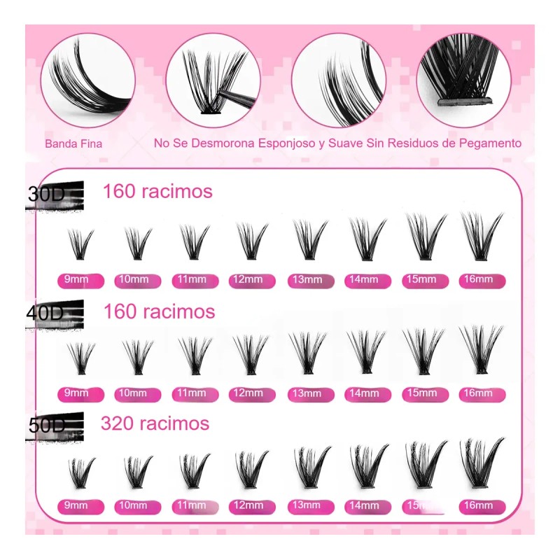 Kit De Extensión 640 Natural Lash Curl D 30d+40d+50d