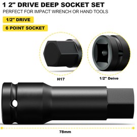 Moorstdel 17mm Channel Socket Set,Two 1/2'' hex Handle Impact adapters,Steel Impact Socket with Socket Adapter,for Home Auto Hex Nuts Bolts Repair, Black
