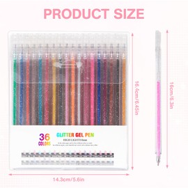 Pilikoll 36 Piece Glitter Gel Pen Set Glitter Pens Gel Pen Set with Glitter 36 Colourful Glitter Gel Pens 1.0 mm Glitter Gel Pens Set Metallic Gel Pens for Diary, Painting, Doodling