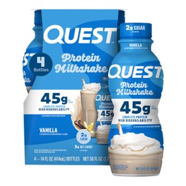 Quest Nutrition Vanilla Protein Shake, 45g Protein, 2g Sugar, 3g Net Carbs, Ready to Drink, Gluten Free, 4 Count