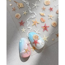 3D Nail Stickers Orange Shell Relief, Easy-to-Apply Nail Art with Cartoon Style Press-on Nail Art Decals - Durable & Long-Lasting Textured Manicure DIY Accessories