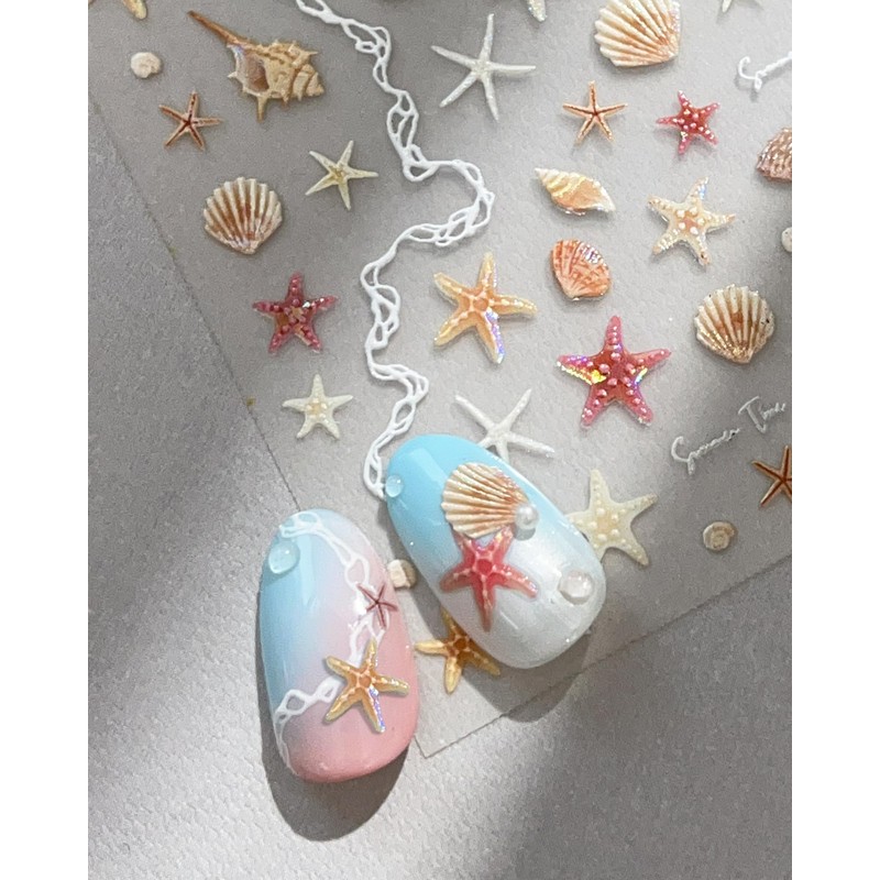 3D Nail Stickers Orange Shell Relief, Easy-to-Apply Nail Art with