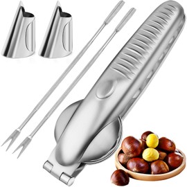 Upgraded Chestnut Cutter Tool Chestnut Open Clip Stainless Steel Chestnut Opener Portable Nut Cracker Walnut Chestnut Cracker Tool with 2 Picks and 2 Finger Armors