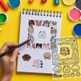 GLOBLELAND Dog Border Clear Stamps Cartoon Dogs Frame Silicone Stamp Cute Puppy Clear Stamps for DIY Scrapbooking and Cards Making Photo Journal 6.3x4.33inch