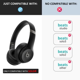 Ear Cushion Pads for Beats Solo4 Wireless On-Ear Headphones with Sweat-Proof Protein Leather& Noise Isolation Memory Foam (Black)