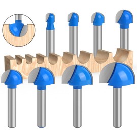 WSOOX 8 Pcs 1/4 Inch Shank Cove Core Box Router Bit Set, Carbide Tipped Round Nose Woodworking Milling Cutter Tool (1/4" 5/16" 3/8" 1/2" 5/8" 3/4" 7/8" 1")