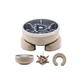 FRONT ROW 3-in 1 Premium Dog Bowl, w/Double Wall Stainless Steel Vacuum Insulated Dog Bowl, Suction Cup Silicone Slow Feeder Insert, Ergonomic Bowl Stand, Anti-Slip Base, 4 Cups 32 Fl Oz (Sand)