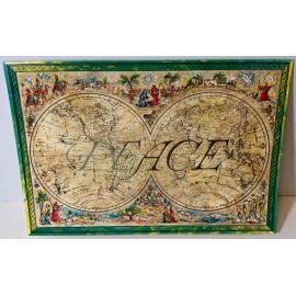 VTG Norcross Christmas Card UNUSED Embossed Peace Old World Maps Nativity Scenes