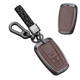 TECART Aluminum Alloy Key Case Key Cover fit for Toyota Land Cruiser Prado LC Prado Camry V70 CHR Prius Corolla RAV4 Leather Key Fob Holder Protector Key Shell Cover Keyring 3 Buttons C Brown