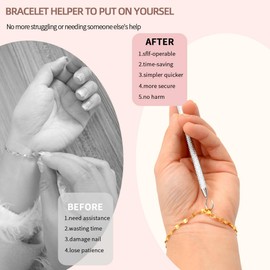 PEOUWNES 2 Pcs Bracelet Helper Tool, Bracelet Helper Tool Hook, Wearing Tool Aid Assistance, Metal Bracelet Helper Tool for Necklace Bracelet Watch Clasps Zippers Crafts Adjustment（Silver and Gold)