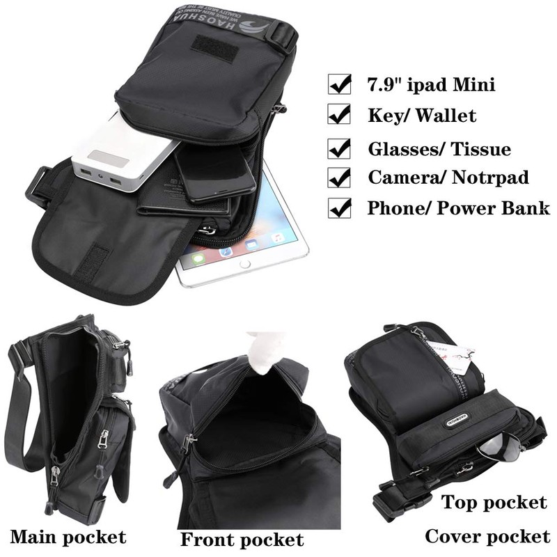 Drop Leg Bag Riñonera de Nailon Impermeable para Hombre, Multibolsillos,