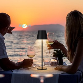 Aipsun Rechargeable Cordless Table Lamp 2 Pack, 6200mAh Battery Powered Table Lamp LED 3 Color Stepless Dimming, Waterproof Outdoor Modern Black Table Lamp