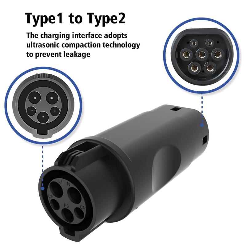 Aiskooc Type1 SAE J1772 to Type2 IEC62196 Charging Adapter 16A/32A