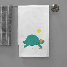 'Tortoise With A Sun Hat And Glasses' White Cotton Tea Towel/Dish Cloth (TW00036834)