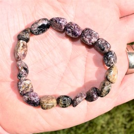 Zenergy Gems [1] CHARGED 7" Natural Charoite Crystal Nugget Bead Bracelet + Selenite Heart Charging Crystal Included (RELEASE FEAR TO LIVE IN THE NOW!)