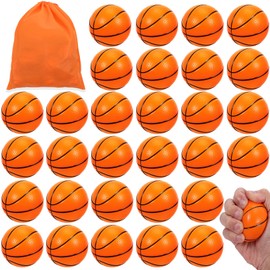 Kinmsito Pack of 30 Mini Basketball, 6.3 cm Basketball Stress Balls, Mini Basketballs, Squishy Toy Ball, Mini Sports Balls, Basketball for Children and Adults, Basketball Stress Balls Toy for Party