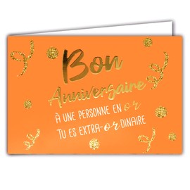 Afie 69-5114 Happy Birthday Card to a Person en Or tu ES Extra-Ordinary Gold Shiny Confetti Party Festive Orange Comes with Envelope Closed Card Size 17 x 11.5 cm