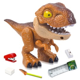 Juego de papelería 5 en 1 Dinosaurio - Regla, lápiz, sacapuntas, grapadora, goma de borrar. Diseño compacto para niños y niñas - Recompensas para el aula Regalos de cumpleaños y detalles para fiestas.