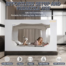 RIYDH Bed Tent Full Bed Canopy Tents - Portable Dream Tent for Kids and Adult Indoor Sleeping Tents 80% Blackout with 3 Doors Breathable Big Space Tents