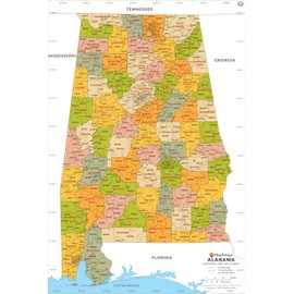 Alabama ZIP Code Map with Counties - Standard - 53.50 x 36 inch Poster - Front Lamination