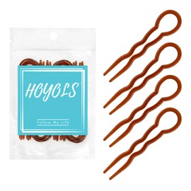 HOYOLS 12 PCS Brown French Hair Pins for Women, 3.5 Inch U Shaped Hair Sticks for Chignon Buns, French Twist Fork Pins Clips, Hairpins for Styling & Updos Hair Accessories
