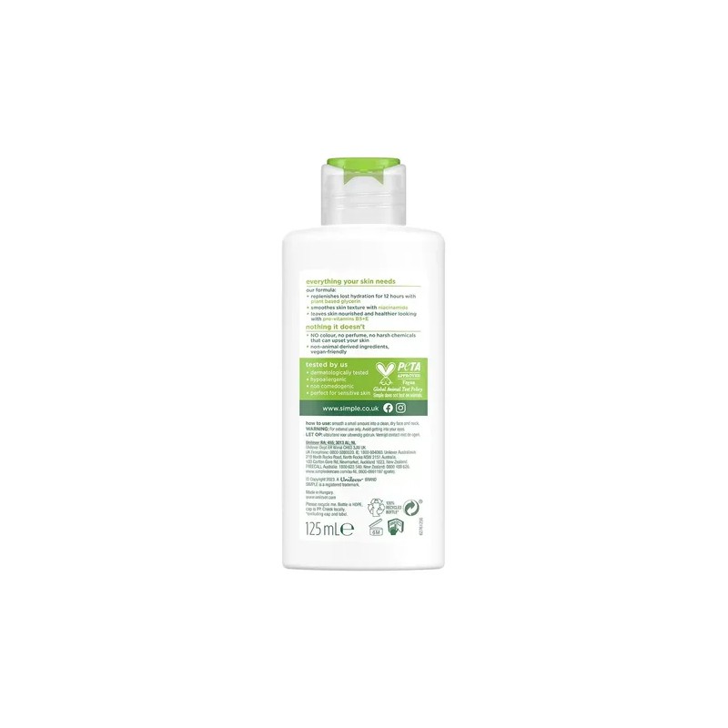 Simple Crema Facial Hidratante 12 h, Uso Día y Noche,
