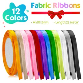 Semoss Polyester Satin Ribbon, 12 Colours, 6 mm x 22 m, Gift Ribbon Set, Silk Ribbons, Fabric Ribbons for Gifts, Packaging, DIY Crafts, Bows, Wedding
