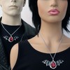Gothic Black Bat Wings and Blood Red Stone Pewter Pendant