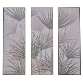 Deco 79 Canvas Leaf Handmade Palm Framed Wall Art with Gold Frame, Set of 3 16"W, 47"H, Brown