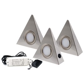 vislux Set of 3 LED Triangular Light Kitchen Light Stainless Steel 3 x 3 W Warm White 3000 K with Central Switch