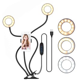Andoer Mini-USB-Ringlicht zum Aufstecken Doppellichter 3 Beleuchtungsmodi Dimmbares Flexibles Armdesign mit Telefonhalter für Live-Streaming-Video Online-Gesang Chatten Selfies
