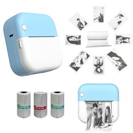 Yosugar Mini Inkless Printer,Portable Note Printer with 2 Rolls Sticker Paper and one White Paper, Wireless Photo Printer for Working Listing, Notes, Journal, Travel,Work and Daily (Blue-M3)