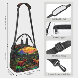bassyil Dinosaur Insulated Lunch Bag Reusable Lunch Box With Adjustable Shoulder Strap Cooler Tote Bag For Men Women