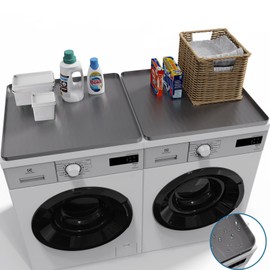 2pcs Washer and Dryer Covers for The Top, 23.6" x 23.6" Silicone Dryer Top Protector Mat Non-Slip Waterproof Washing Machine Cover Protector Top Load for Laundry & Kitchen (Gray)