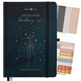 Lebenskompass® Appointment Planner A5 Undated "Stargazing" - Beautiful Hardcover Calendar without Date - Appointment Calendar with Pen Holder, Frog Pocket + Extras