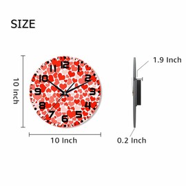 NOMEDOGYIM Red Heart Wall Clock Pink Romance Battery Powered Wall Clock Silent Non Ticking 10 Inch for Living Room, Kitchen, Home,Bathroom, Bedroom