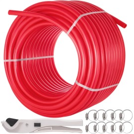 Red PEX Tubing 5/8 Inch 500 Ft Radiant Floor Heat Flexible Residential Commercial With ClipsLength: 500 ft, Color: Red Color
