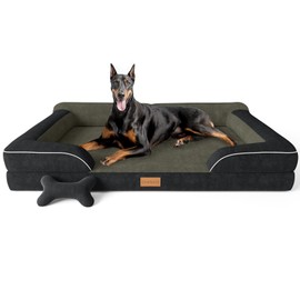 CWAWZ XXL Dog Bed for Extra Large Dogs, Giant Orthopedic Dog Bed with Cooling Gel Memory Foam, Waterproof Pet Bed with Removable Washable Cover, 53" Pet Sofa Bed Dutch Velvet with Bone Toy, Black